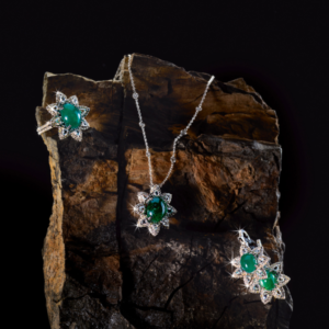 Conjunto Colar Brinco Anel Pedra Verde