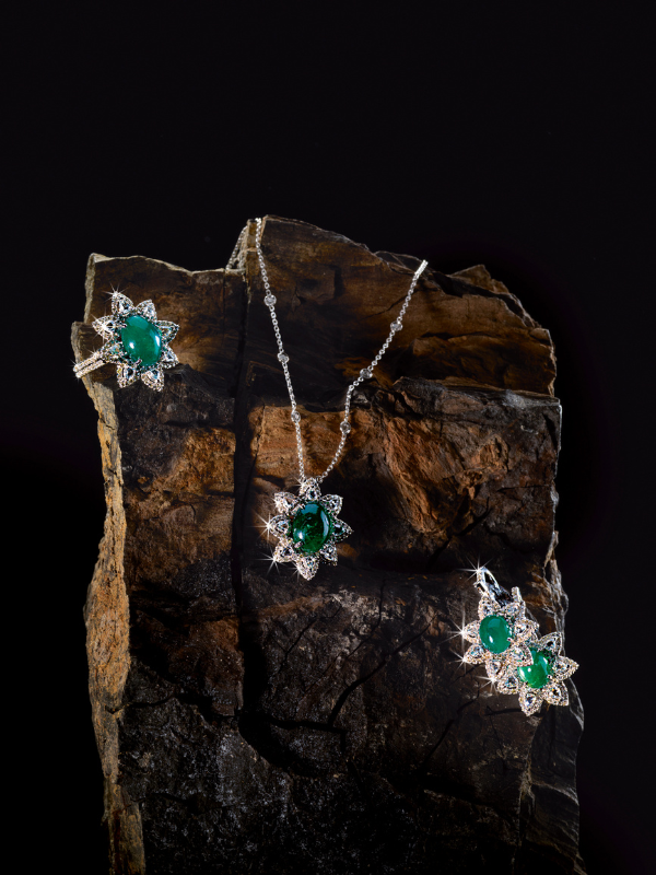 Conjunto Colar Brinco Anel Pedra Verde