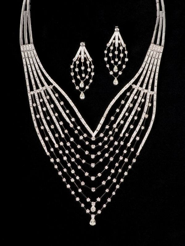 Conjunto Colar Brinco Prata com Strass