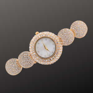 Relógio Dourado Pulseira com Strass