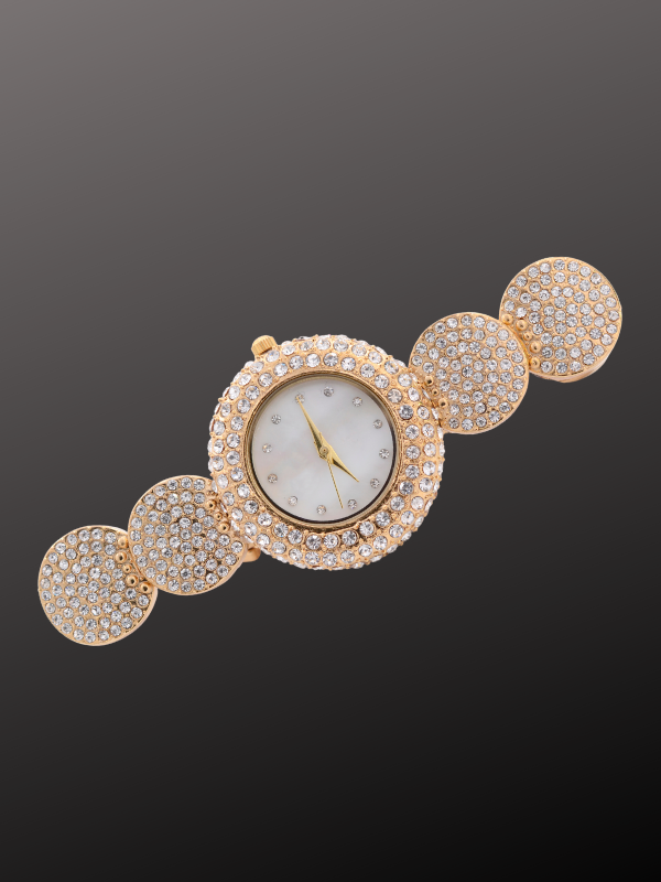 Relógio Dourado Pulseira com Strass